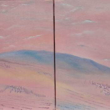 Картина под названием "Тоскана Розовый зак…" - Inna Usova, Подлинное произведение искусства, Масло Установлен на Деревянная…