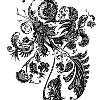Drawing titled "Fleur féerique noir…" by Inna Viriot, Original Artwork, Ink Mounted on Plexiglass