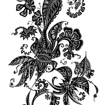 Dibujo titulada "Fleur magique noire…" por Inna Viriot, Obra de arte original, Tinta Montado en Plexiglás