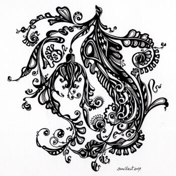 Drawing titled "Fleur fantastique n…" by Inna Viriot, Original Artwork, Ink