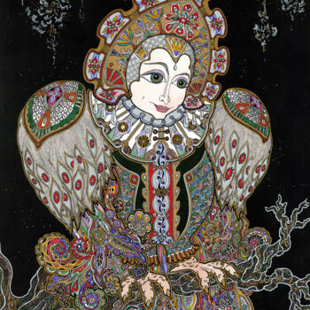 Pintura intitulada "Sirin - Oiseau de p…" por Inna Viriot, Obras de arte originais, Guache