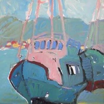 Painting titled "Bateau-rose-blanc" by Inna Skliarevskaia, Original Artwork, Oil