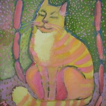 Malerei mit dem Titel "Chat qui réve." von Inna Skliarevskaia, Original-Kunstwerk