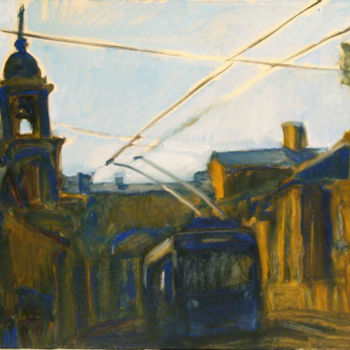 Painting titled "Le soir sur la rue…" by Inna Skliarevskaia, Original Artwork