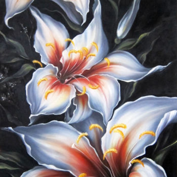Malerei mit dem Titel "Lilies" von Inna Ulianytska, Original-Kunstwerk, Öl