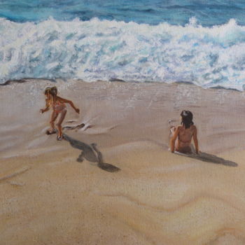 Ζωγραφική με τίτλο "Fillettes à la plage" από Innat, Αυθεντικά έργα τέχνης, Λάδι