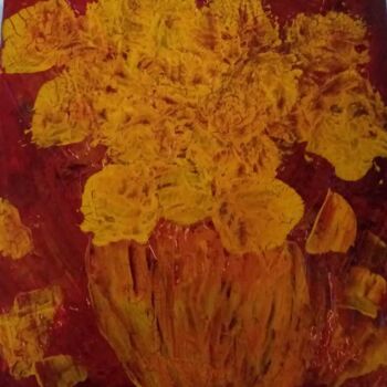 Pintura intitulada "Bouquet ocre  jaune…" por Dany Fantoli, Obras de arte originais, Acrílico Montado em Armação em madeira