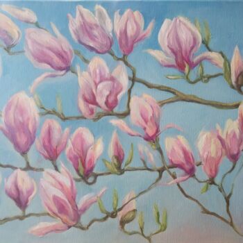 Schilderij getiteld "Magnolia flowers" door Tanya Kreymer, Origineel Kunstwerk, Olie