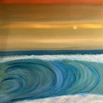 Painting titled "Sunset beach" by Philippe Collinet, Original Artwork, Acrylic Mounted on Wood Stretcher frame