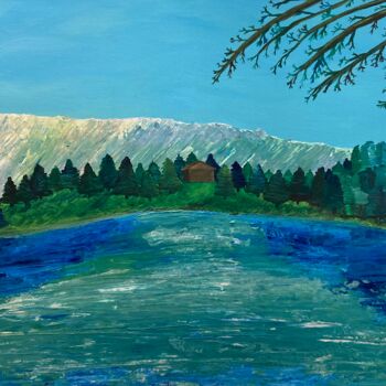 Painting titled "Il lago della Ferre…" by Philippe Collinet, Original Artwork, Acrylic Mounted on Wood Stretcher frame