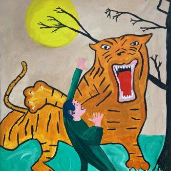 Painting titled "ROAR" by Philippe Collinet, Original Artwork, Acrylic Mounted on Wood Stretcher frame