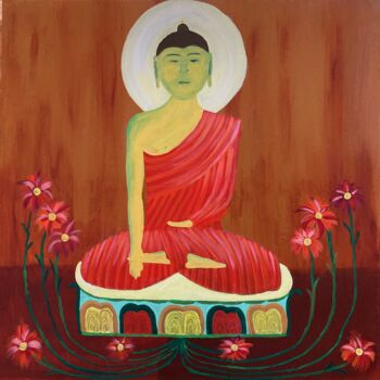 Painting titled "Bodhisattva en rout…" by Philippe Collinet, Original Artwork, Acrylic Mounted on Wood Stretcher frame