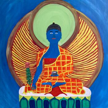 Painting titled "Le Bouddha de la mé…" by Philippe Collinet, Original Artwork, Acrylic Mounted on Wood Stretcher frame