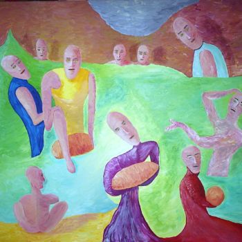 Painting titled "ils attendent leur…" by J.P Peintre Intuitionniste, Original Artwork