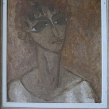 Peinture intitulée "tete-de-femme-en-oc…" par Ioana, Œuvre d'art originale, Huile