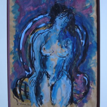 Pintura intitulada "nu bleu debout,deva…" por Ioana, Obras de arte originais, Guache