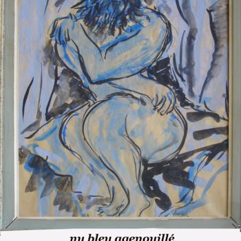 Painting titled "nu bleu agenouillé" by Ioana, Original Artwork, Gouache