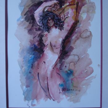 Painting titled "nu rose aux bras le…" by Ioana, Original Artwork, Gouache