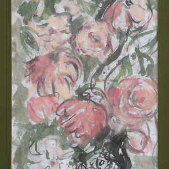 Malarstwo zatytułowany „roses dans un vase…” autorstwa Ioana, Oryginalna praca, Gwasz