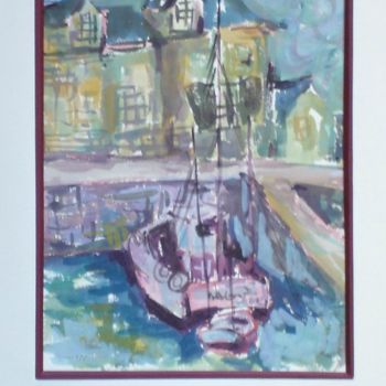 Pintura intitulada "le coin du port en…" por Ioana, Obras de arte originais, Guache