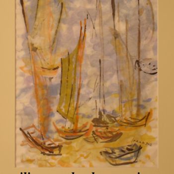 Painting titled "voiliers sur la pla…" by Ioana, Original Artwork, Gouache