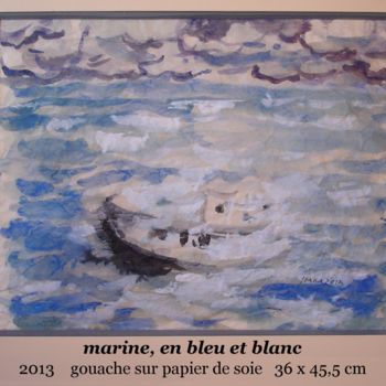 Painting titled "marine en bleu et b…" by Ioana, Original Artwork, Gouache