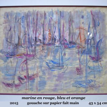 Painting titled "marine en rouge ble…" by Ioana, Original Artwork, Gouache