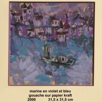 Painting titled "marine en violet et…" by Ioana, Original Artwork, Gouache