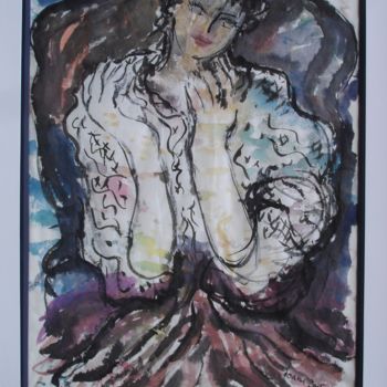 Peinture intitulée "dame harmonie en gr…" par Ioana, Œuvre d'art originale, Gouache
