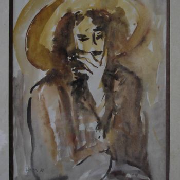 Painting titled "le chapeau jaune" by Ioana, Original Artwork, Oil