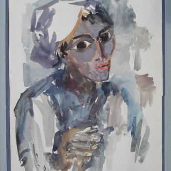 Peinture intitulée "tête de femme en bl…" par Ioana, Œuvre d'art originale, Aquarelle