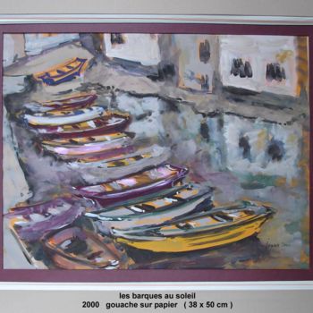 Pintura intitulada "barques au soleil" por Ioana, Obras de arte originais, Guache