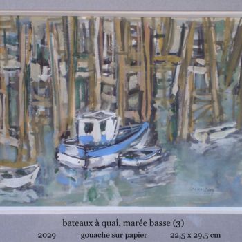 Painting titled "bateaux à quai, mar…" by Ioana, Original Artwork, Oil