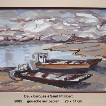 Pintura intitulada "deux barques à St P…" por Ioana, Obras de arte originais, Guache