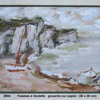 Peinture intitulée "falaises à Veulette" par Ioana, Œuvre d'art originale, Gouache