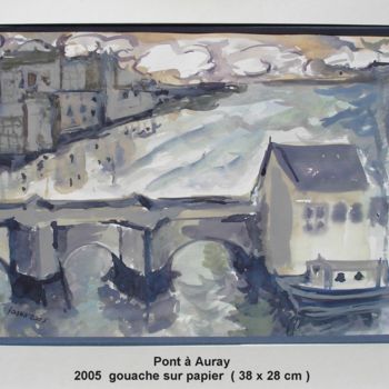 Peinture intitulée "pont a Auray (en bl…" par Ioana, Œuvre d'art originale, Gouache