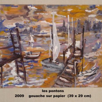 Peinture intitulée "les pontons" par Ioana, Œuvre d'art originale, Gouache
