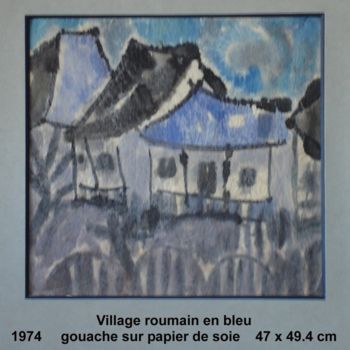 Painting titled "Village roumain en…" by Ioana, Original Artwork, Gouache