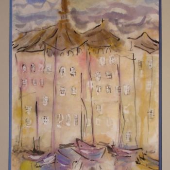 Pintura intitulada "Honfleur en mauve e…" por Ioana, Obras de arte originais, Guache
