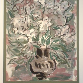 Peinture intitulée "chrysanthèmes" par Ioana, Œuvre d'art originale, Gouache Monté sur Carton