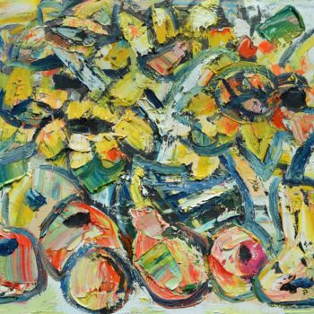Pittura intitolato "Sunflowers and frui…" da Ion Morarescu, Opera d'arte originale, Olio Montato su Telaio per barella in le…