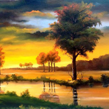 Картина под названием "Crépuscule! Sunset!" - Mihai Ionescu, Подлинное произведение искусства, Масло