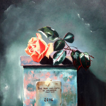 Painting titled "Un rose sur l'autel…" by Mihai Ionescu, Original Artwork, Oil