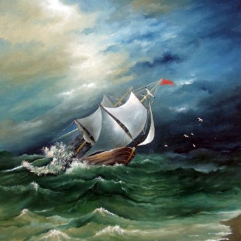 Painting titled "Naufrage! Shipwreck!" by Mihai Ionescu, Original Artwork, Oil