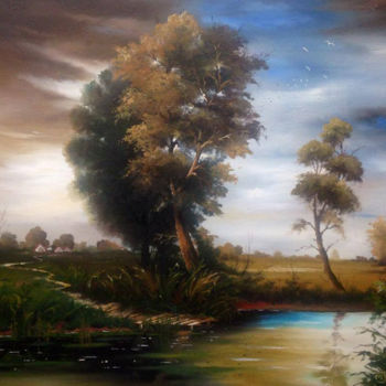 Painting titled "Un jour nuageux/ A…" by Mihai Ionescu, Original Artwork, Oil