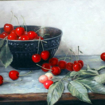 Painting titled "Des cerises/ Cherri…" by Mihai Ionescu, Original Artwork, Oil