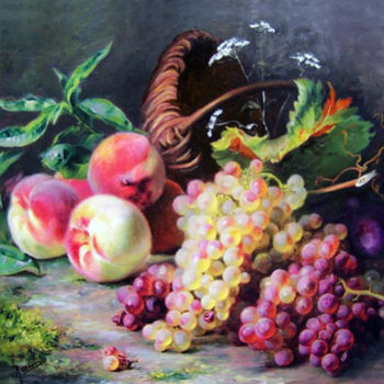 Painting titled "Peaches and grapes" by Mihai Ionescu, Original Artwork, Oil