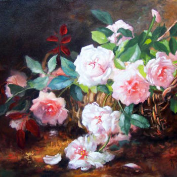 Painting titled "Basket with roses" by Mihai Ionescu, Original Artwork, Oil