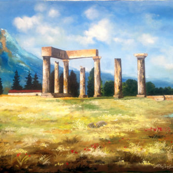 Painting titled "Ruins in the field" by Mihai Ionescu, Original Artwork, Oil