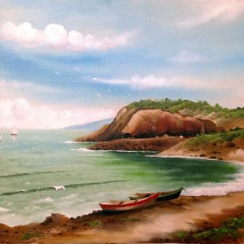 Painting titled "Two boats" by Mihai Ionescu, Original Artwork, Oil